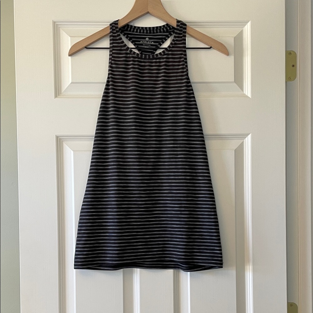 Athleta High Neck Chi Black and White Striped Tank Top